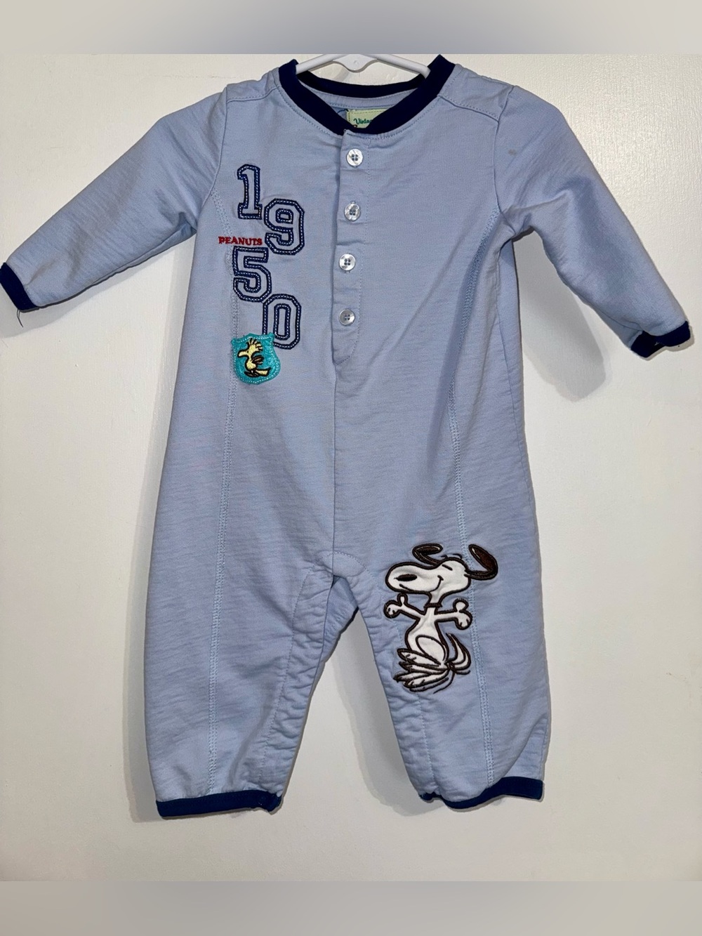 Peanuts Snoopy Light Blue Baby One-Piece Romper 9 months vintage